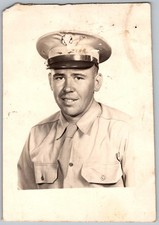 Vtg B W Snapshot Soldier Man In US Army Military Uniform Service Cap WW2 1940s