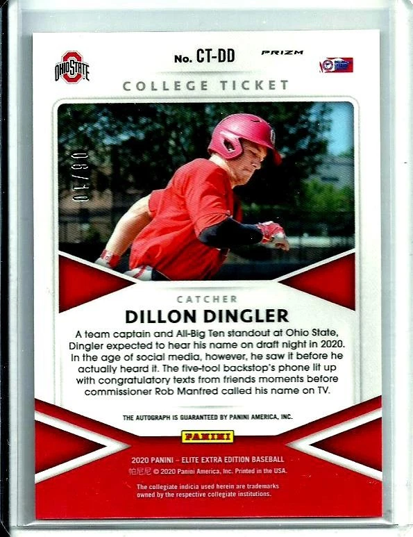 Dillon Dingler 2020 Panini Elite Extra Edition Gold Contenders Rookie Auto 06/10 - Image 2 of 3