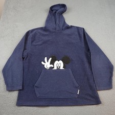 Vintage Disney Mickey Mouse Hoodie Mens Large Navy Fleece Pullover Kangaroo