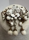 Vintage Milk Glass Dangle Brooch Old Clasp 2.5 X 2”