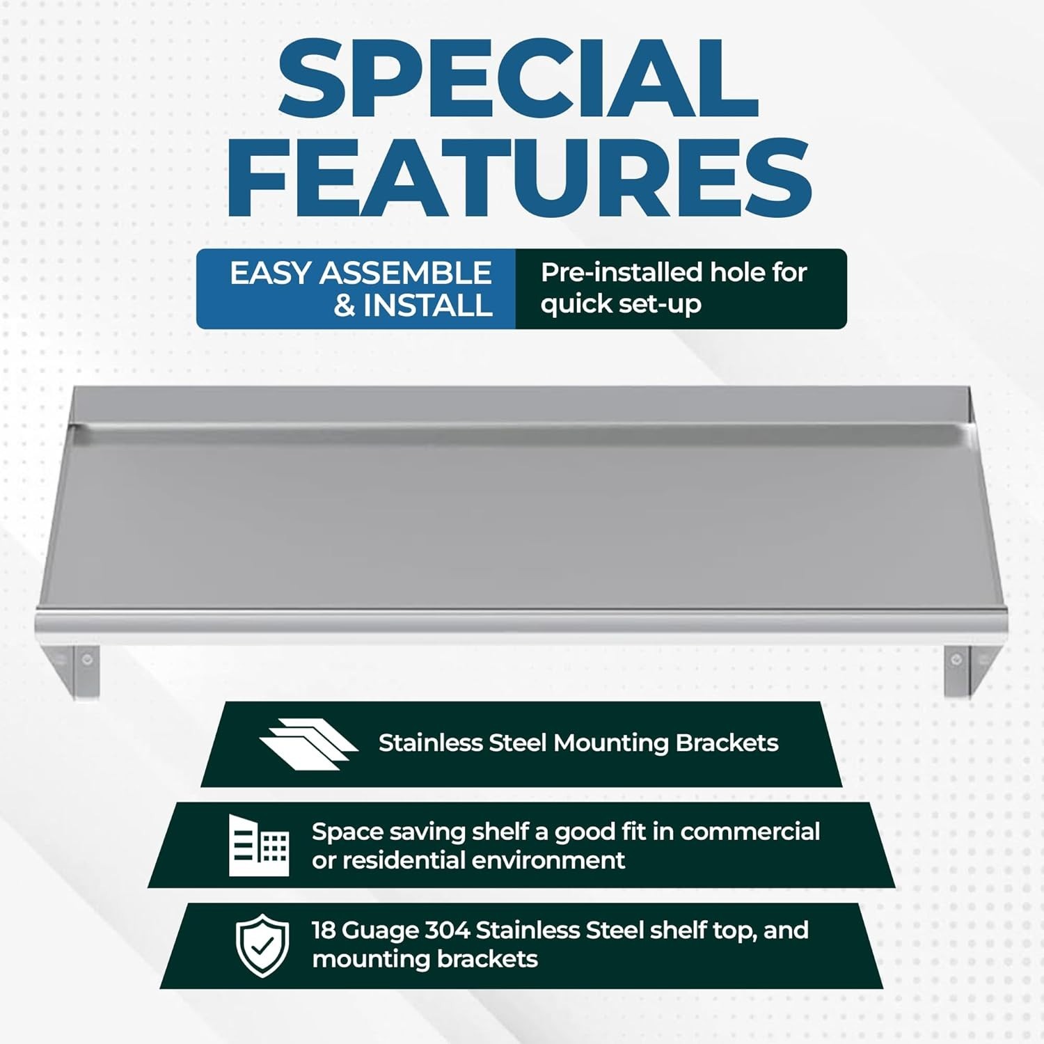 304 Stainless Steel Slanted Wall Rack Shelf with Drain Outlet &ndash; 21" x 22.5" | Co
