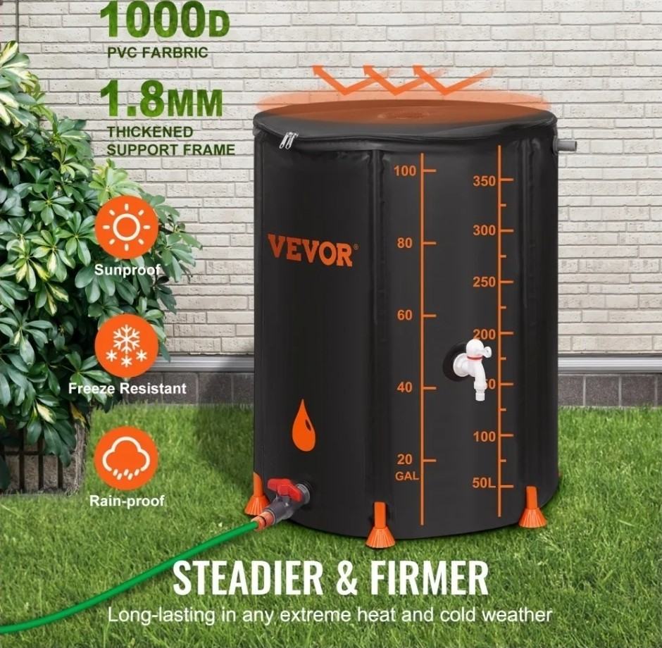 VEVOR Collapsible 100 Gallon Water Barrel System With Spigots and Overflow Kit