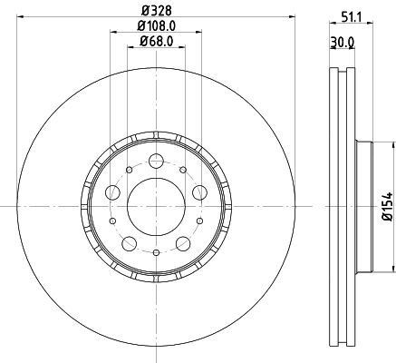 HELLA 8DD 355 125-581 BRAKE DISC Front (SINGLE)