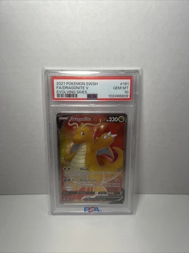 PSA 10 Dragonite V (Full Art) 191/203 SWSH07: Evolving Skies Holo