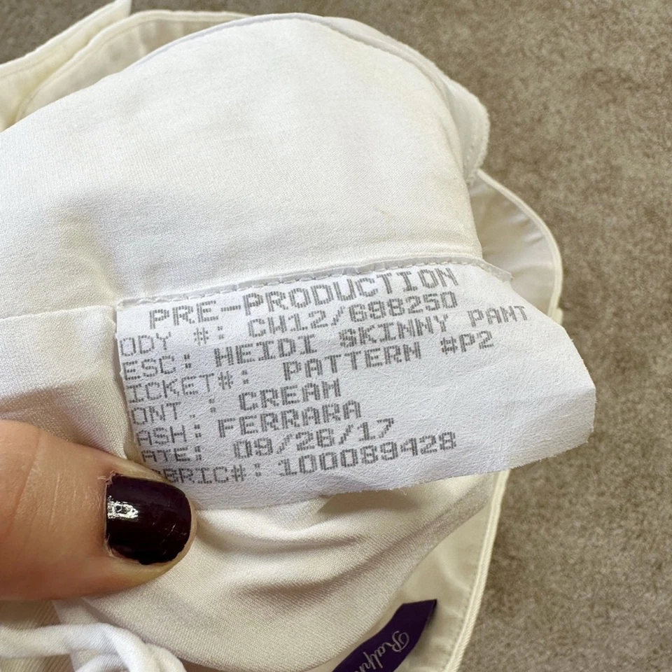 Ralph Lauren Purple Label Heidi Skinny Pants Cream White Trousers Size 8/29 - Image 4 of 4