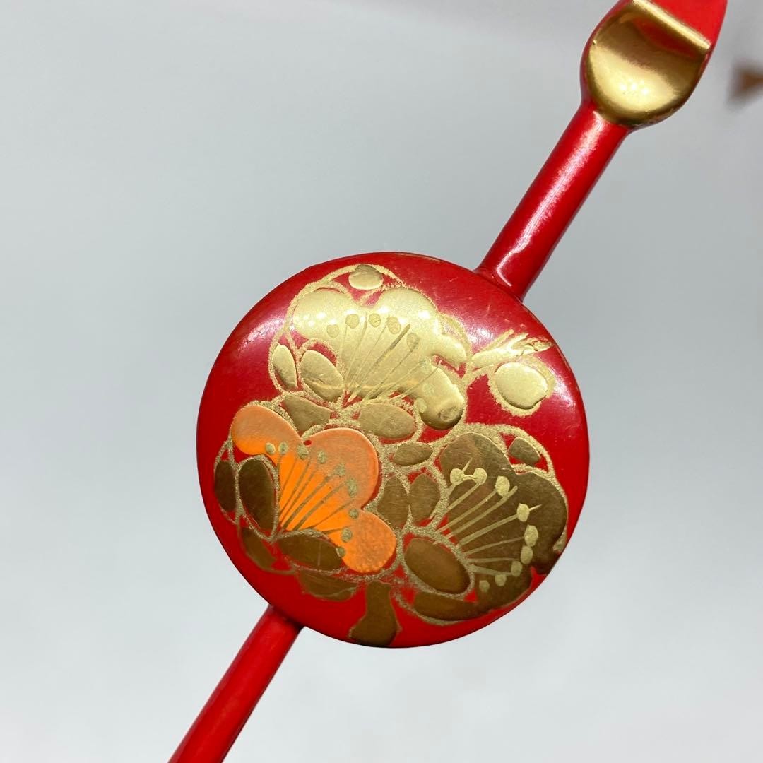 Kanzashi Hairpin Gold Lacquer Plum Pattern Traditional Japanese Used