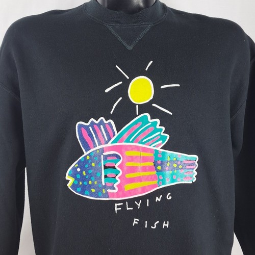 Vintage Ken Done Flying Fish Australian Art black & neon graphic XL sweatshirt