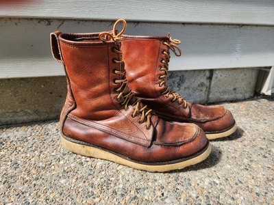Vtg Men s Irish Setter Red Wing Moc Toe Work Boots A 10.5 USA Made Vibram Sole