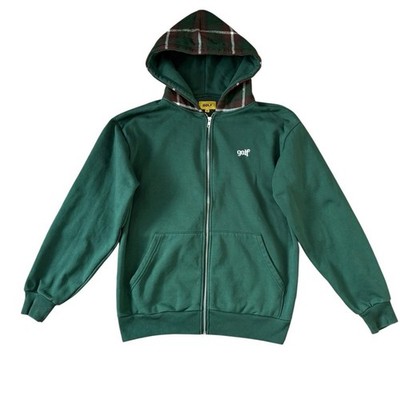 Gold Wang Green Zippered Plaid Hoodie Sweatshirt Size M