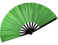 Green Glitter Large Folding Fan/S11