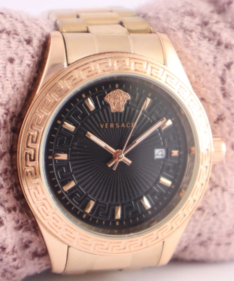 Reloj Pulsera Versace de Lujo para Hombres Cuarzo Esfera Negra "Fecha" Todo Funcionamiento Banda de Acero Foto 3 de 4