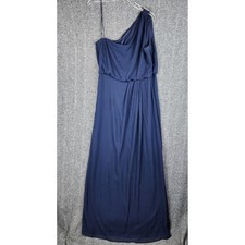 Adrianna Papell Maxi Dress Women 12 Navy Blue One Shoulder Rhinestone Gown