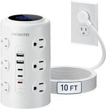 Tower Power Strip with 1 Dedicated PD 20W Fast-Charging Port, 12 Outlets, 5 USB
