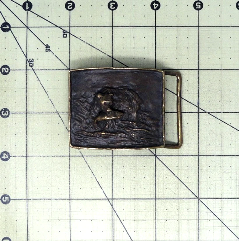 Sculptural Art Grizzly w/ Salmon Dress Belt Buckle Signed C Alan Johnson .MDA028 - Image 3 of 4