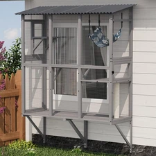 Outdoor Cat Enclosure with Hammock Doors and Perch Multi Level Cat House for