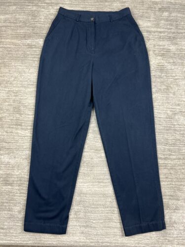 LL Bean Pants Womens 10 M Tall Blue Chino Pleated Casual