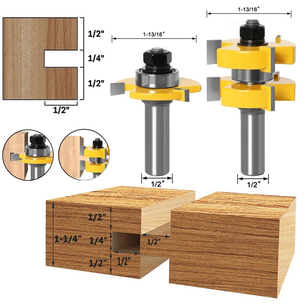 Adjustable Tongue and Groove Router Bit Set with 1 2