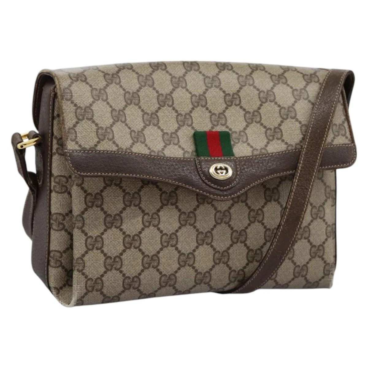 Sac à bandoulière GUCCI GG Supreme Web Sherry Line PVC beige or authentique 114381