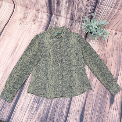 Lemon Grass Button Down Shirt Women's Small Green Snake Python Print LS
