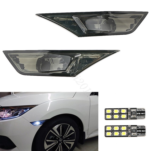 1 Pair Smoked Lens Front White LED Side Marker Lights For Honda Civic