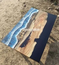 Made To Order Ocean Wave Handmade Epoxy Resin Table Top Dining Hallway Furniture