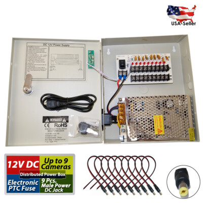 9 Channel Power Supply Distribution Box DC 12V 5A For Security Cameras DVR Systm