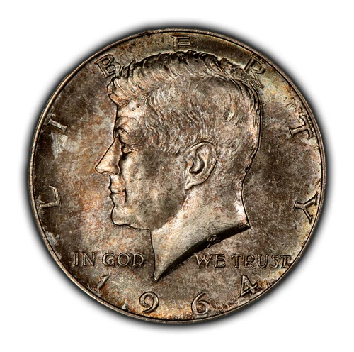 1964 50c Kennedy Half Dollar - Pastel Rainbow Toning - BU - SKU-H3203