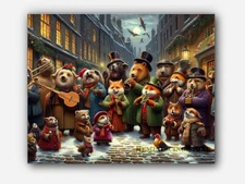 Caroling on Christmas  humorous & surreal twist anthropomorphized Art #3 Reprint