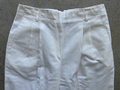 Vintage 70s Panther White Pleated Polyester Rayon & Flax Pants Sz