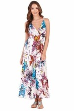 Ladies 100% Cotton Summer Blue Multi Coloured Floral Long Sun Dress