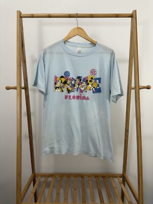 VTG 80s Minnie Mouse Mickey Yoga Fitness Workout Paper Thin Burnout T-Shirt XL