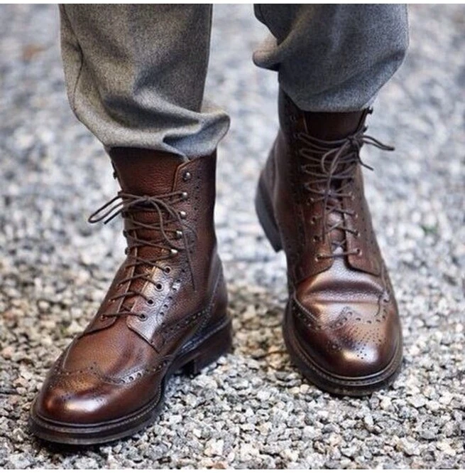 Mens lace top up military boots