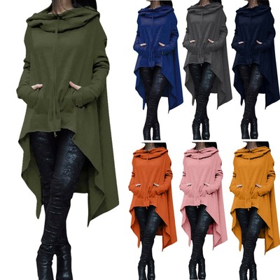 Women Plus  Long Sleeve Hood Tops Solid Sweatshirt Sweater Irregular Blouse
