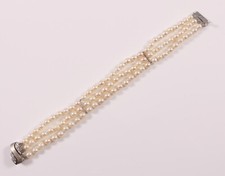 Perlenarmband Gold 585 echte Perlen Armband weiße Steine Werner Müller Berlin
