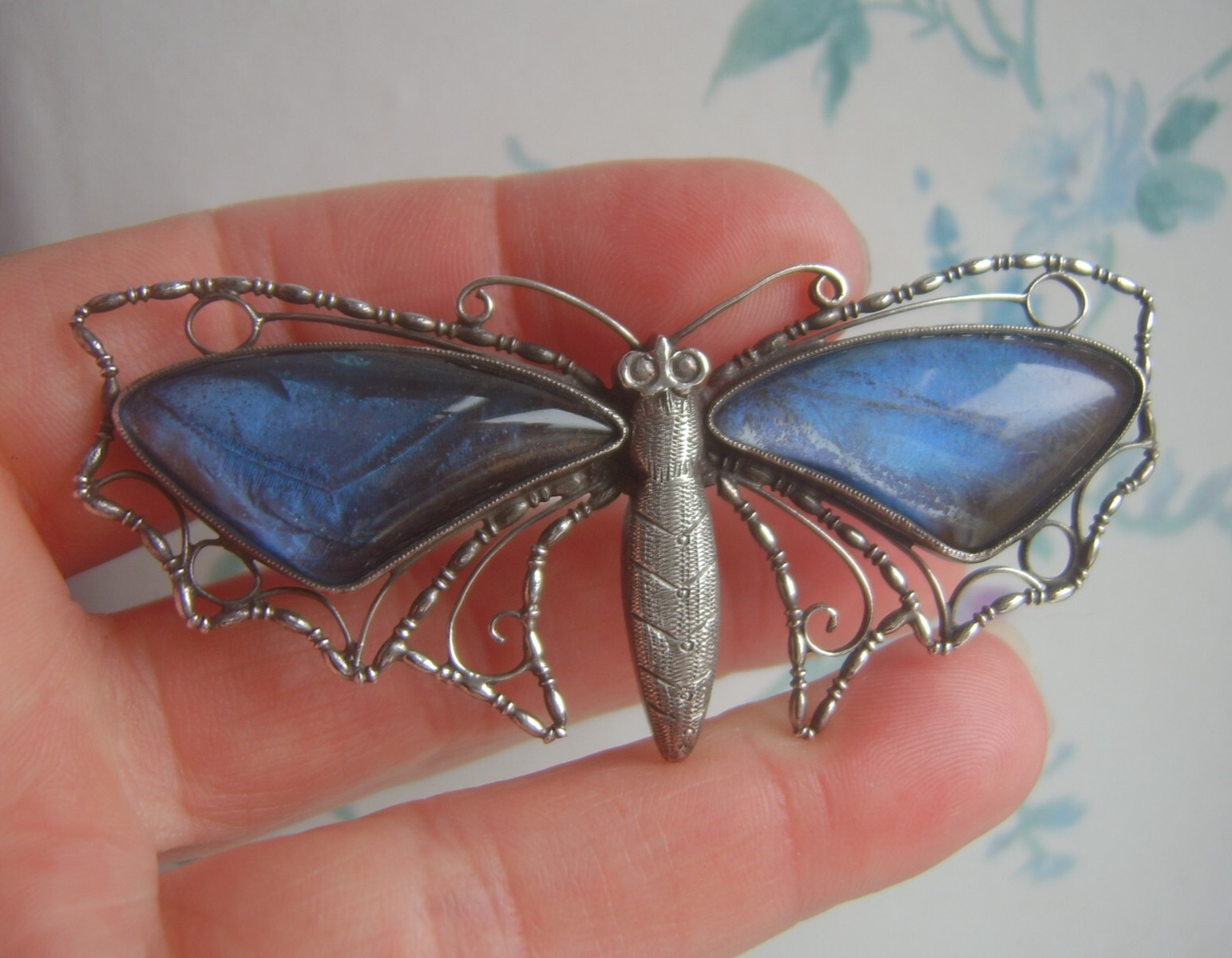 Antique Art Deco Solid Silver Large Butterfly Bro… - image 1