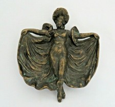Art Nouveau Brass Naughty Female Dresser Jewelry Coin Tray