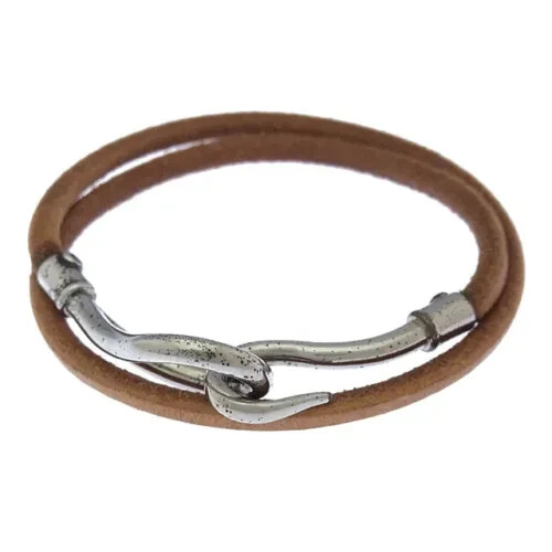 Hermes Jumbo Bangle Bracelet in Silver Brown Authentic Pre-Owned Y3155  -image