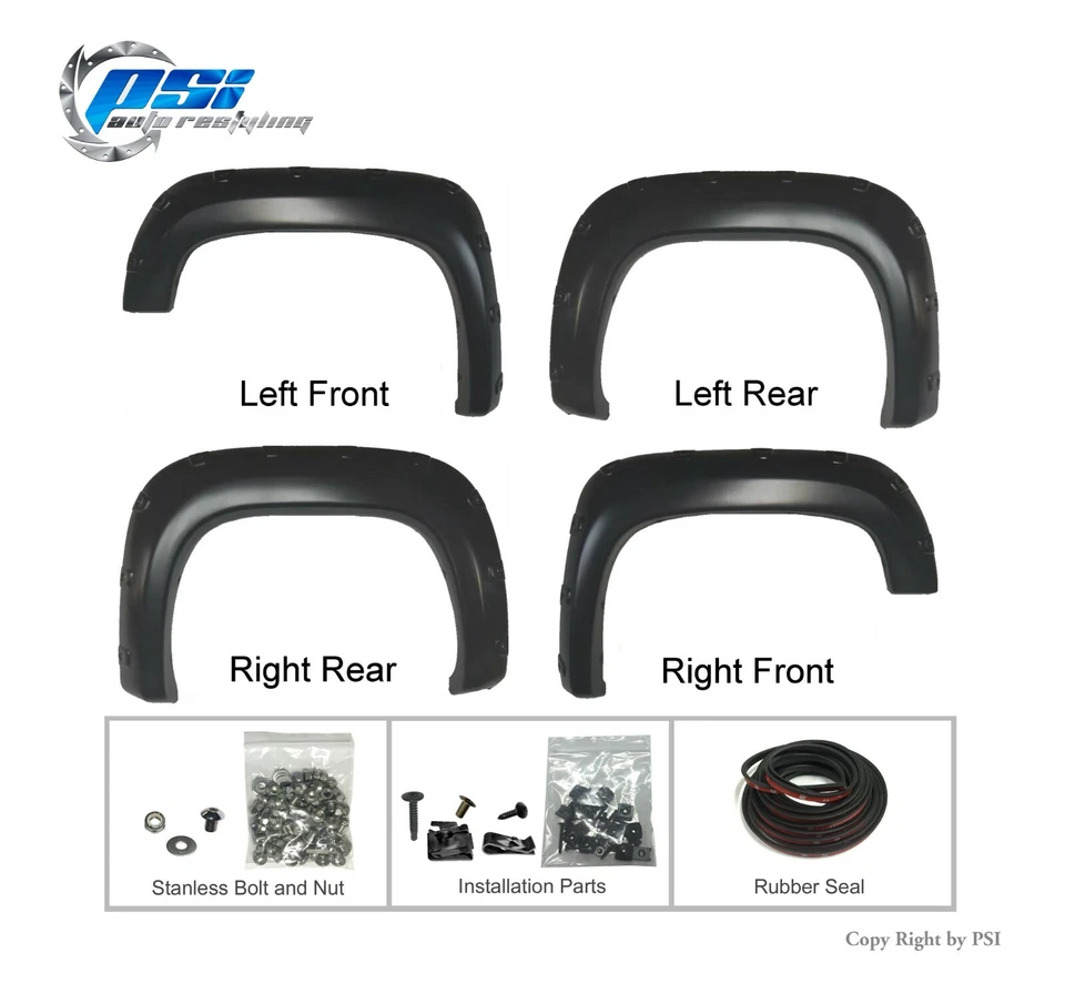 Pop-Out Bolt Fender Flares Fits GMC Sierra 2500 HD 3500 HD 2011-2014 Paintable Foto 2 de 3