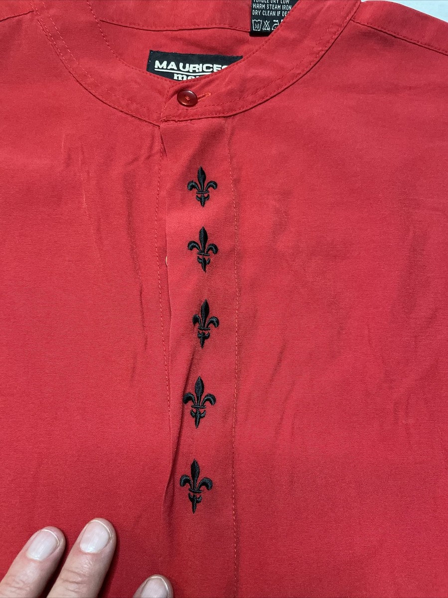 Maurices mens Large long sleeve button up shirt red collarless | eBay