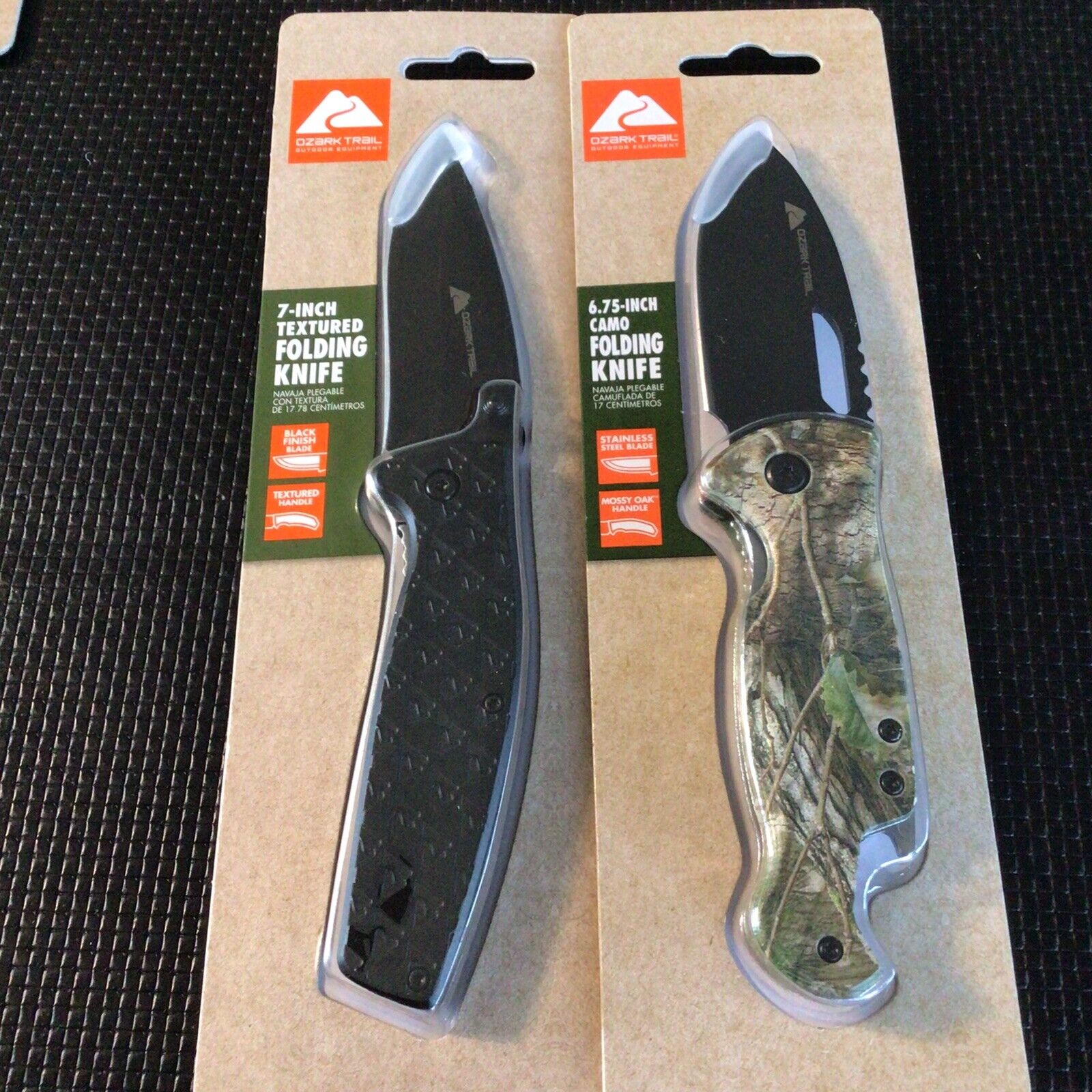 (Set Of 2) Ozark Trail Folding Knife Mossy Oak / Black With Pocket Clip