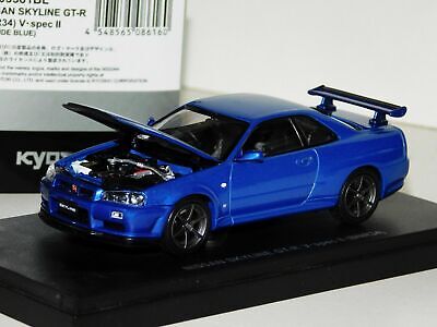 Nissan Skyline Gtr Bn R34 V Spec Ii Kyosho Blue Opening Bonnet bl 1 43 Ebay