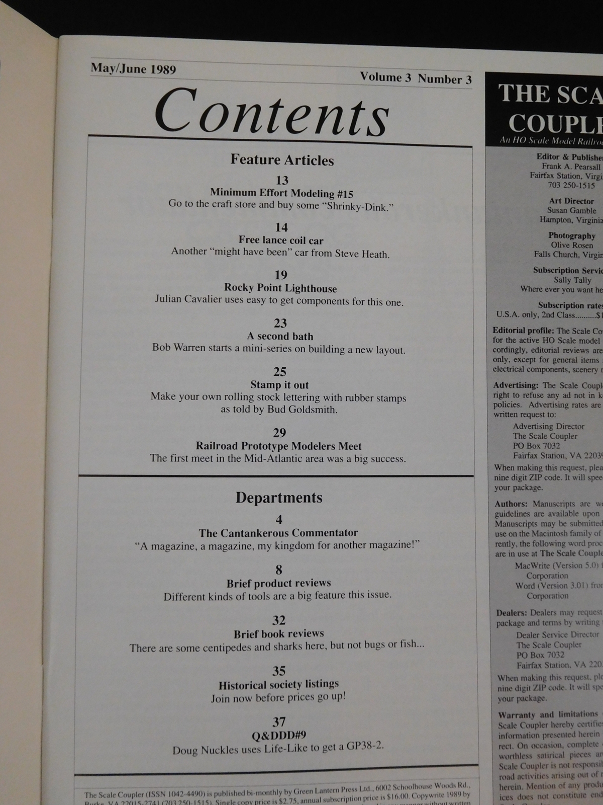 Scale Coupler 1989 May Junel Vol 3 #3 HO Scale Model Railroad Journal