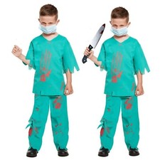 Boys Zombie Surgeon Costume Kids Doctor Scrubs Halloween Fancy Dress Outfit