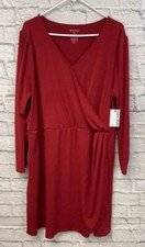 Nine West dress womens 3X red wrap surplice, long -3/4  sleeve vneck NEW