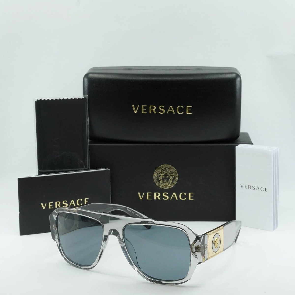 NEW Versace VE4436U 530580 Transparent Gray Blue Pilot Unisex Sunglasses Amazon.com: Versace VE 4436U 530580 Transparent Grey Plastic  main image 4