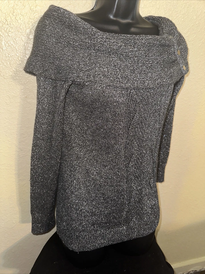WHBM Pullover Sliver Glitter Sweater Scoop Neck Long Sleeve Size Small  - Изображение 4 из 4