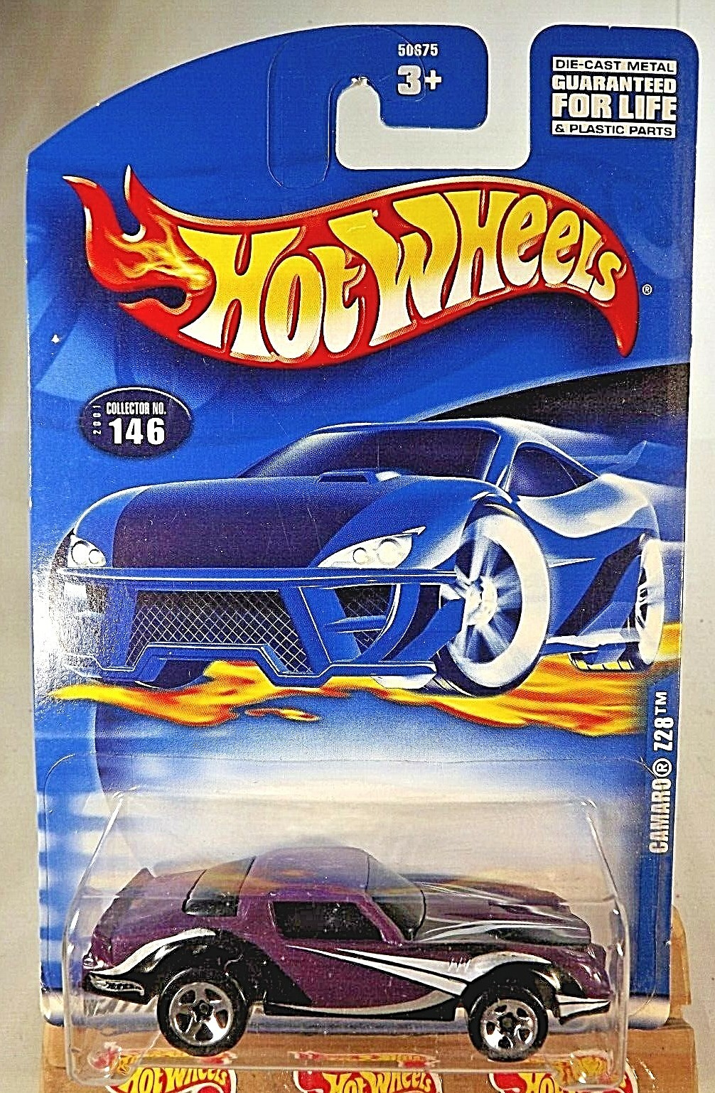 2001 Hot Wheels Mainline/Collector #146 CAMARO Z28 Purple Silver-Pntd-Base w/5Sp