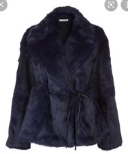 Elizabeth & James Rabbit Fur Bibi Jacket Rare Stunning L Large Leather Blue £400