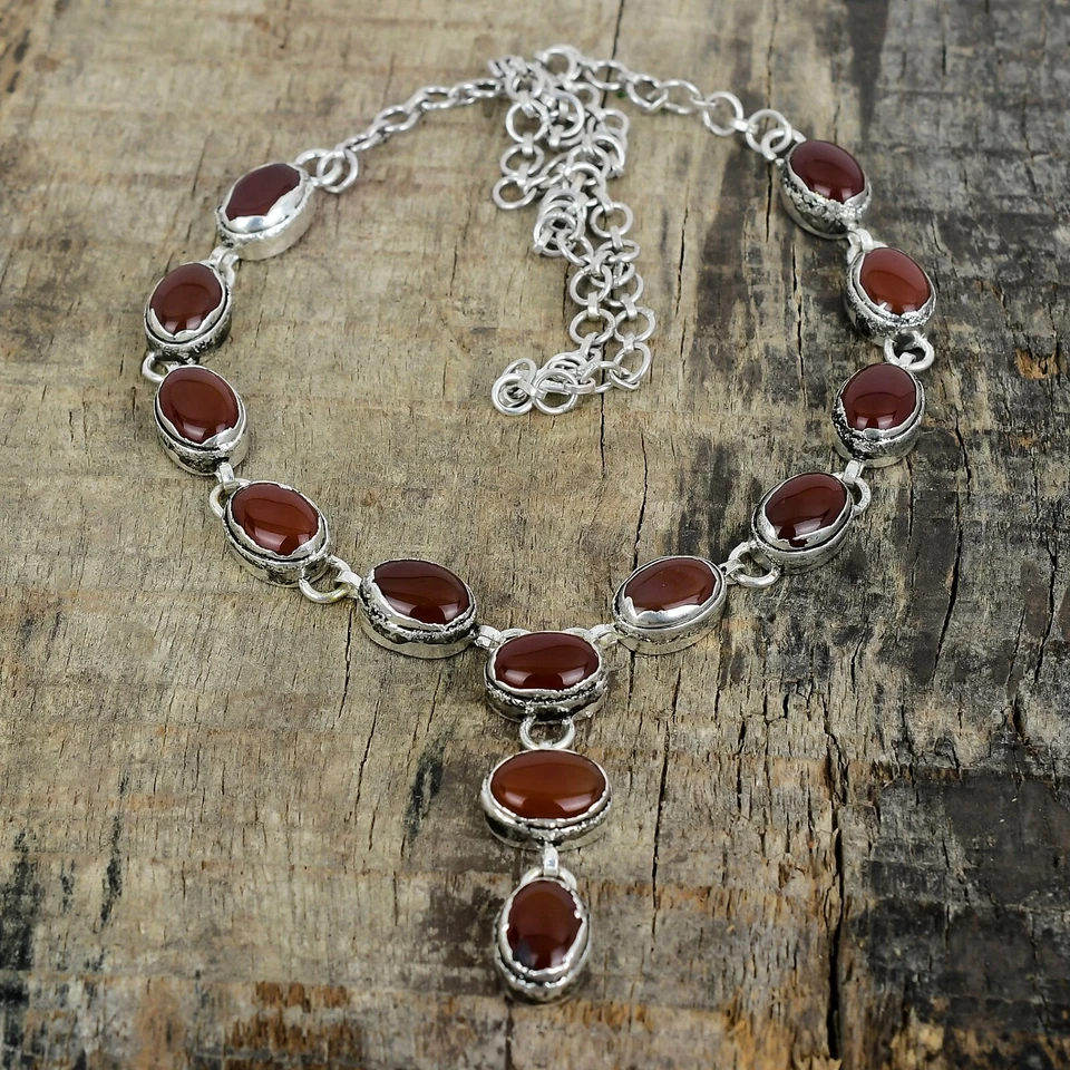 Corniola Gemma Elettroformati 925 Argento Sterling Collana Per Compleanno Regali - Immagine 2 di 4