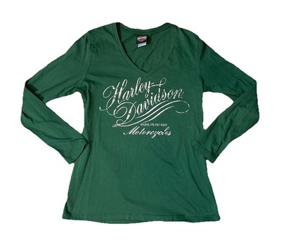 Harley Davidson Womens L Green Cowboys Alamo City San Antonio Tx Long Sleeve Tee